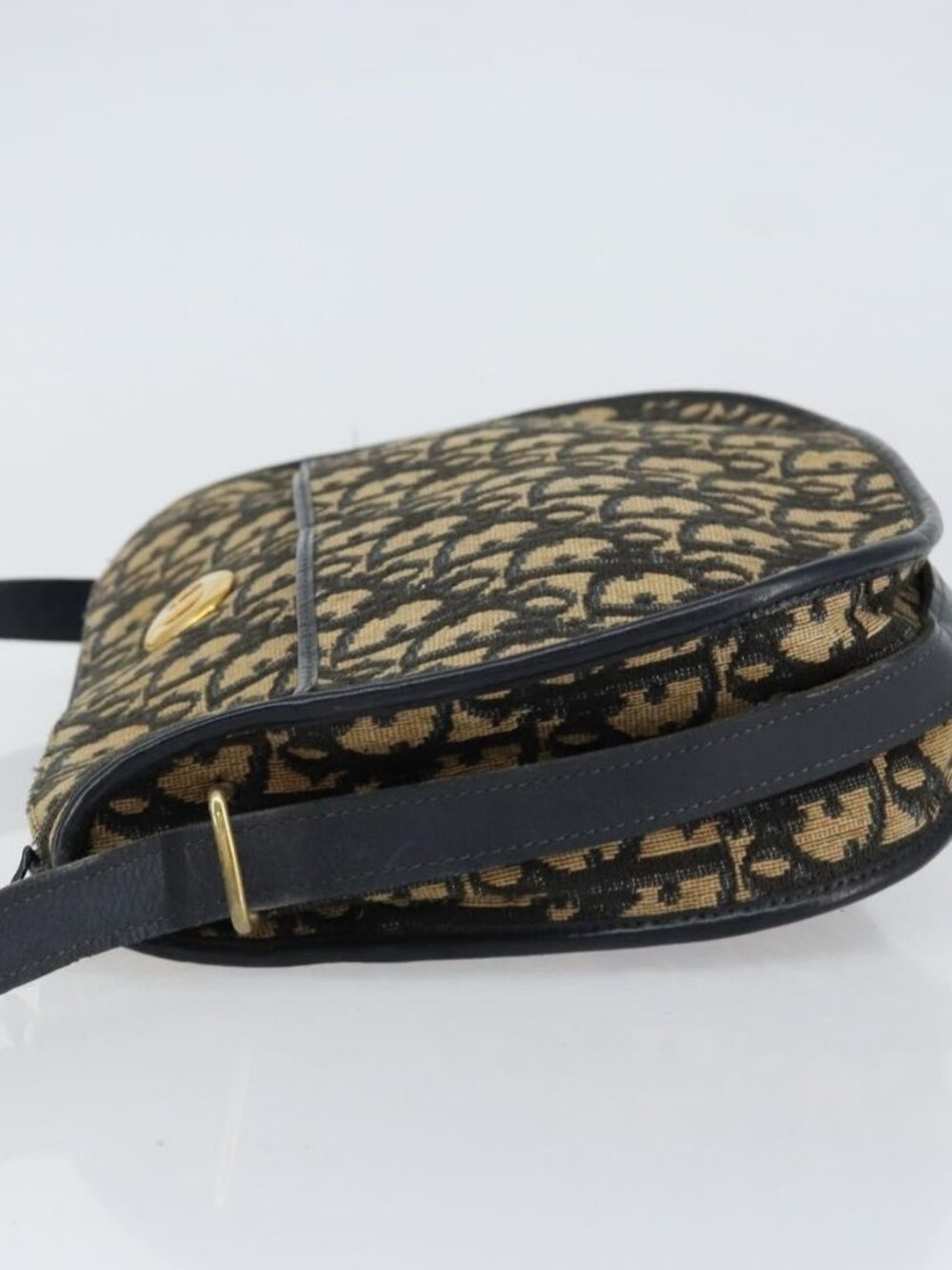 Christian Dior Trotter Canvas Shoulder Bag Navy Gold Auth 156002 - Picture 4 of 16